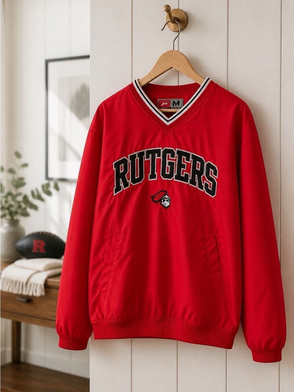 Pro Player Red V-Neck Pullover Windbreaker with Black & White Trim